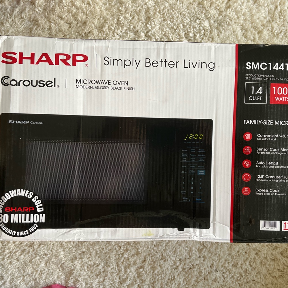New Sharp 1.4 Cu. Ft. Carousel Countertop Microwave Oven 1000W Warming Heating